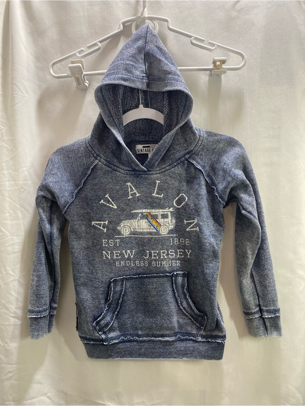 Vintage Havana Boys 7 Blue Pullover Hoodie Kangaroo Pocket Avalon NJ Graphic